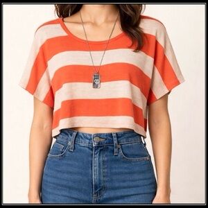 NWOT Aerpostale Orange Oatmeal Striped Knit Crop Top Belly Shirt LG L 12